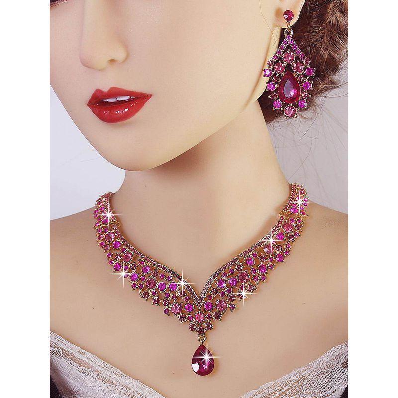 Fashion Crystal Necklace Earrings Jewelry Suit Alloy Rhinestone-Encrusted Jewelry Ornament Accessories Ball Performance Super Flash