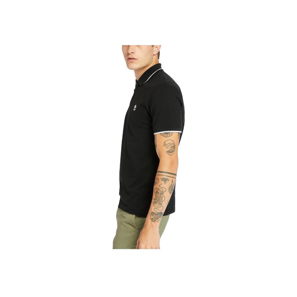 Timberland Tree Embroidered Logo Casual Short Sleeve Polo Shirt Men Polo Shirts Black A2EH3-001