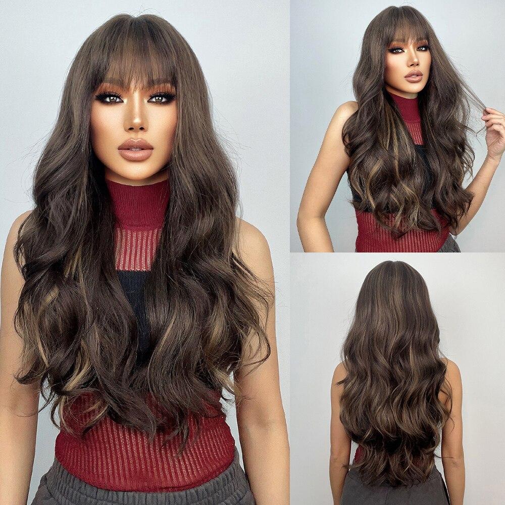 HAIRCUBE Dlouhé vlnité syntetické paruky Světle blond Ombre Paruky pro ženy s ofinou Paruka z přírodního vlasu z tepelně odolných vláken Denní