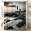 Moderne Badezimmer-Duschvorhang mit Leuchtturm-Design Wasserdichtes Gewebe für Heimdekoration 3D-Druck Anpassbare Größe (Schwarz Weiß