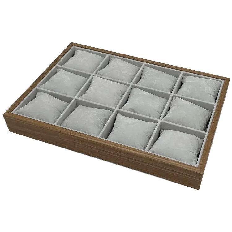 

Деревянный браслет для часов из черного ореха, поднос для демонстрации продаж, поднос для инвентаря, подушка для часов из шелкового хлопка, коробка для хранения коричневый