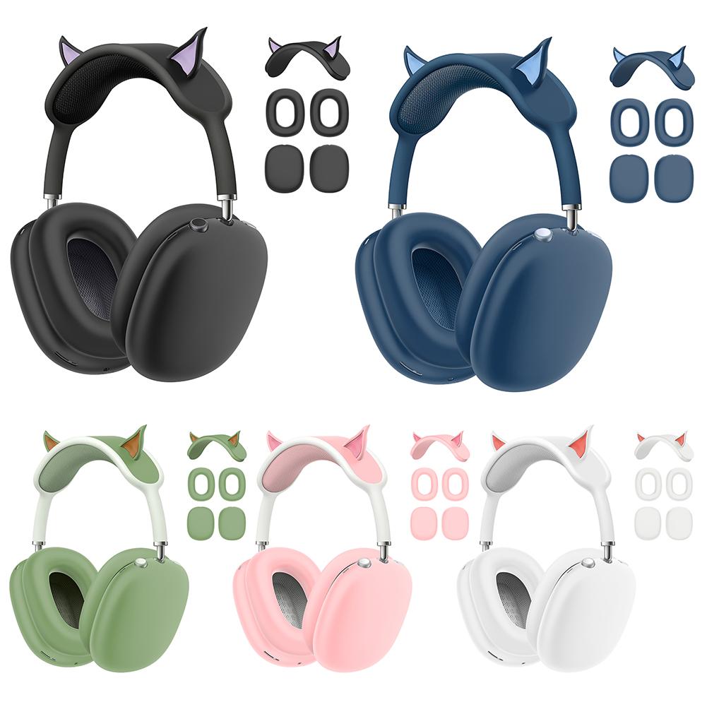 3-i-1 Silikonetui Øreputebeskytter/Ørekopper Beskytter/Pannebåndbeskytter Støtsikkert Etui for AirPods Max Trådløse Hodetelefoner