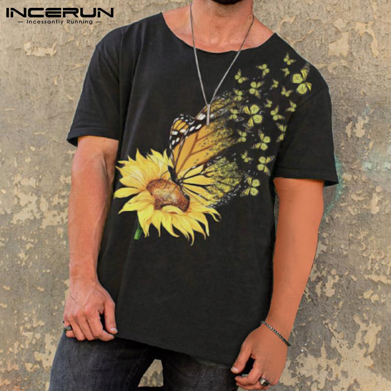 

INCERUN Лето Мужской Принт Футболки Топы Короткие Рукава Свободные Круглые Шеи Футболки