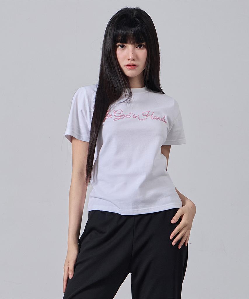 ALVINCLO [Women] Angel Letter Semi-Crop Short Sleeve T-Shirt Ast3705 (3 Colors)