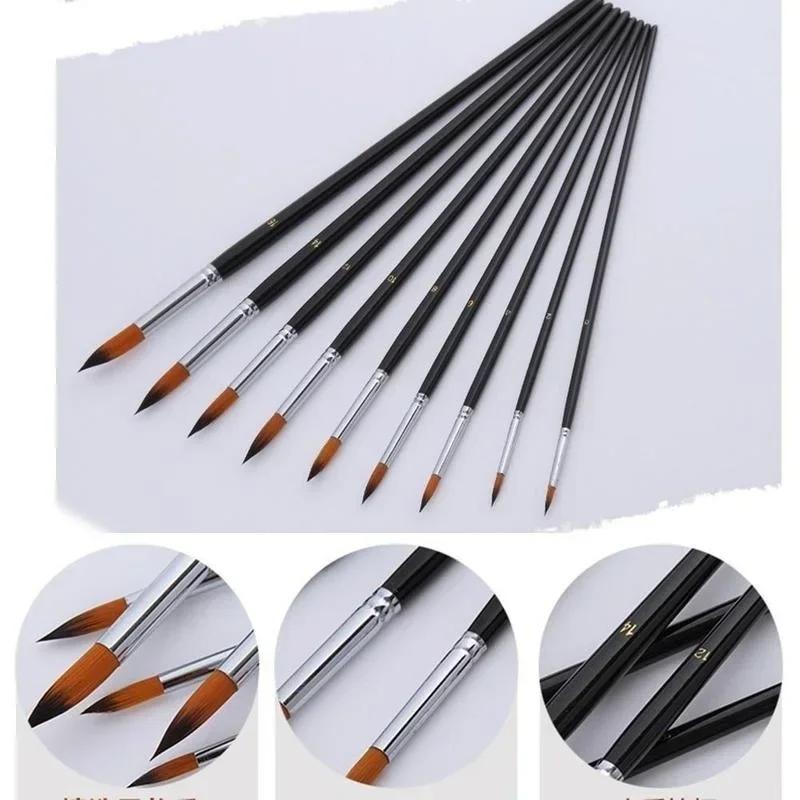 9pcs Long Handle Nylon Watercolor Brush Acrylic Painting Brushes Gouache Pen Pintura Art Supplies Artist Accessories Stationery