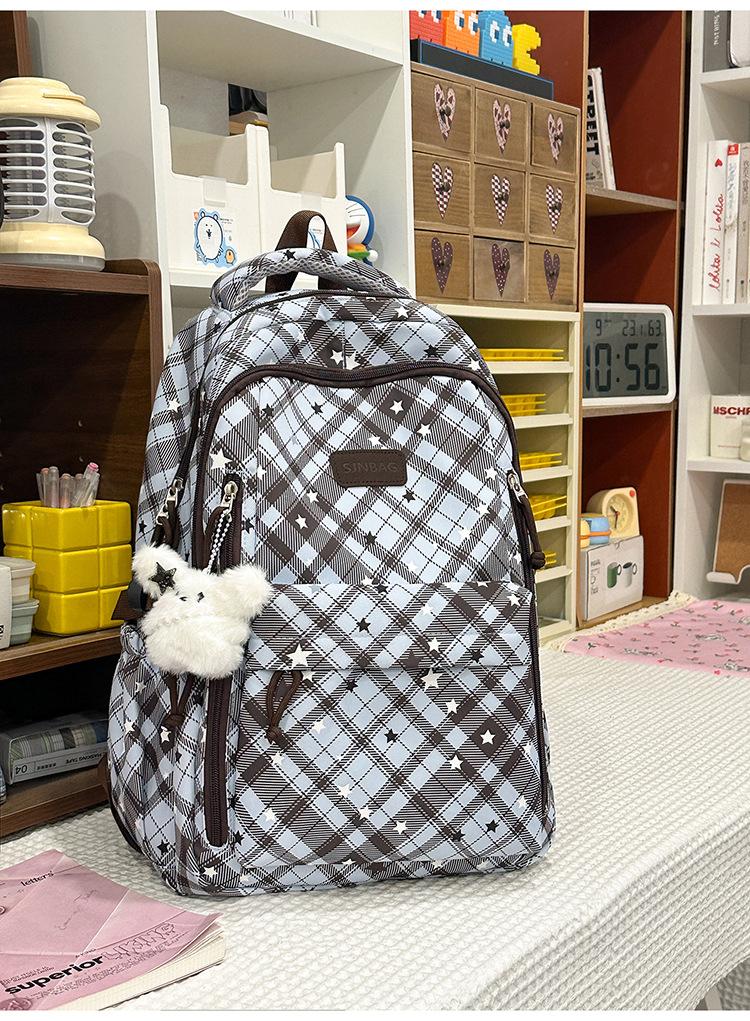 Schoolbag light blue bubble star grid diffuse schoolbag student party sea salt sweet cool wind travel to school daily leisure backpack