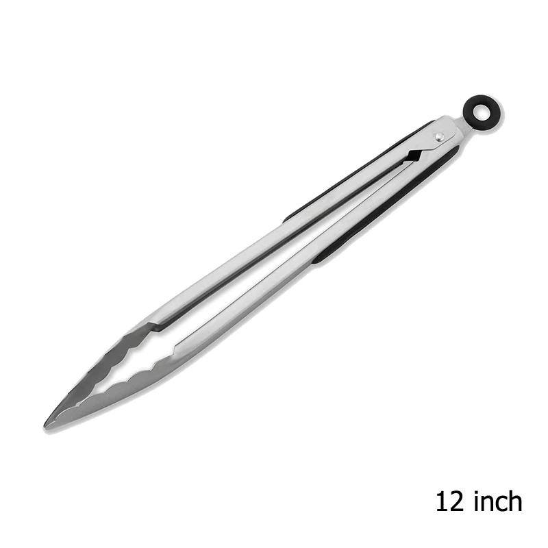 9/12/16 Inch Long BBQ Tongs Non-Slip Handle Stainless Steel Fried Barbecue Clip Salad Bread Clamp Kitchen Tools Meat Food Clip