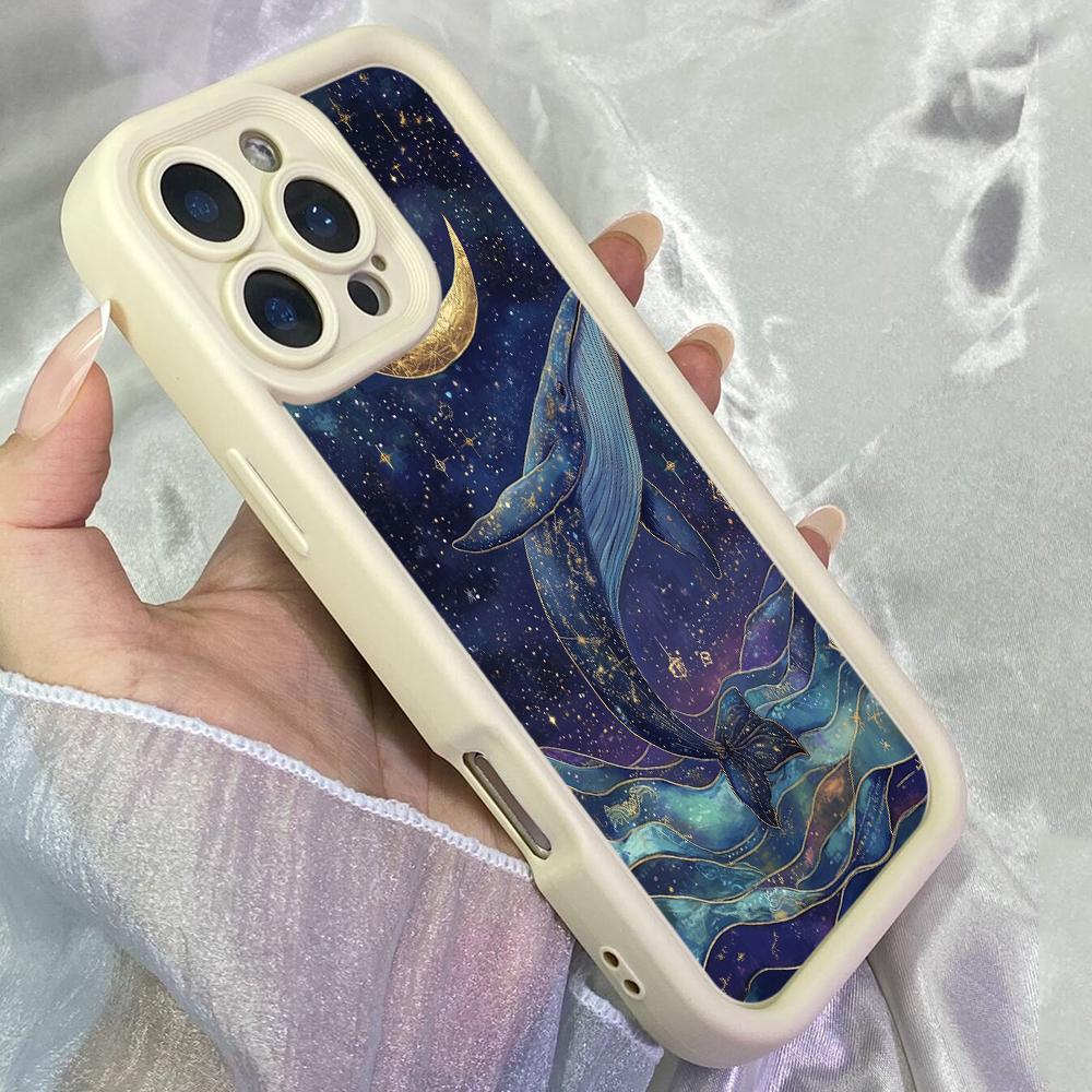 JT570 Whale Moon Painting Art for iPhone 17 16 15 14 13 12 Pro Max Samsung S26 S25 Ultra A17 A07 A56 A16 A15 A14 Xiaomi 15T Redmi 15c 14C Soft Case