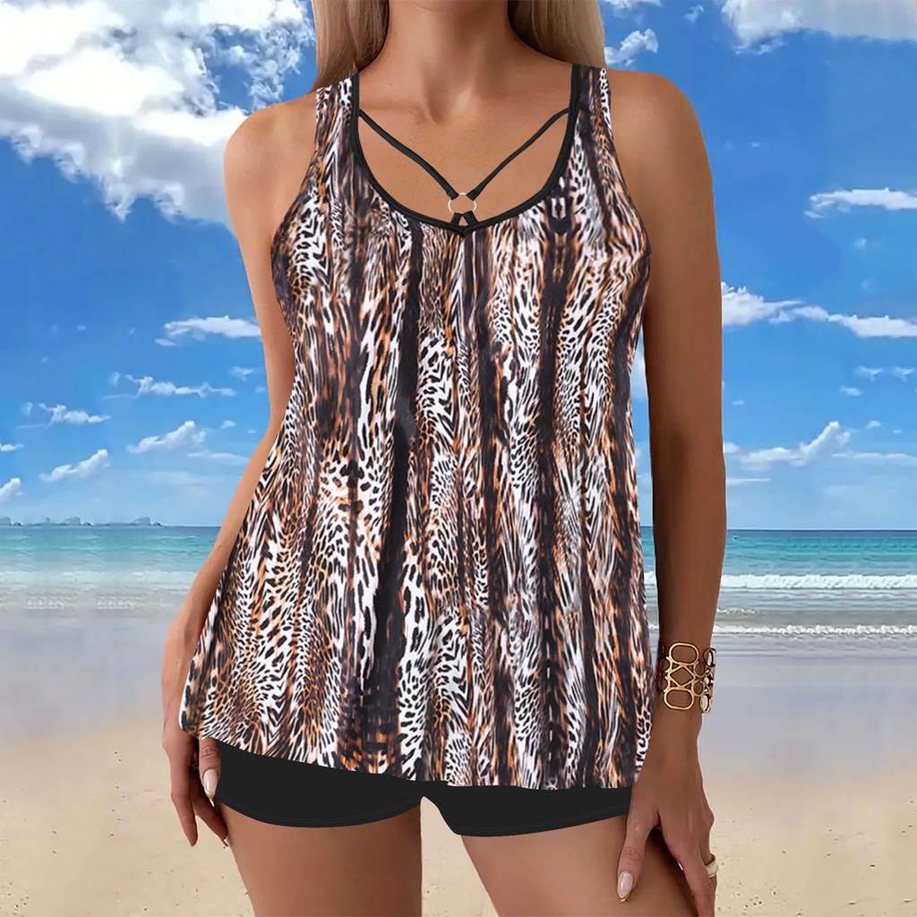Women's Halter Complex Patterns Print Bikini Tankini Swimsuit