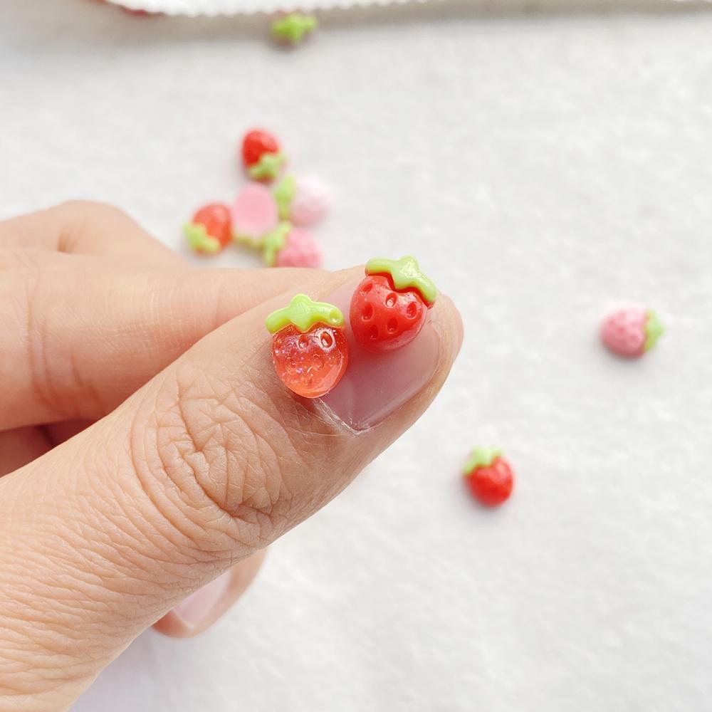 30pcs Resin Mini Pink Series Strawberry Nail Art Flat Back Stone Figurines Scrapbook DIY Jewelry Decor Crafts