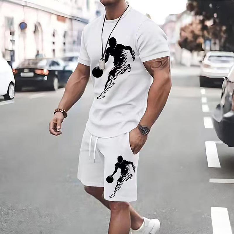 

Мужской комплект спортивной одежды светло-голубого цвета с баскетбольным принтом, футболка с коротким рукавом и шорты, повседневный уличный наряд XXS