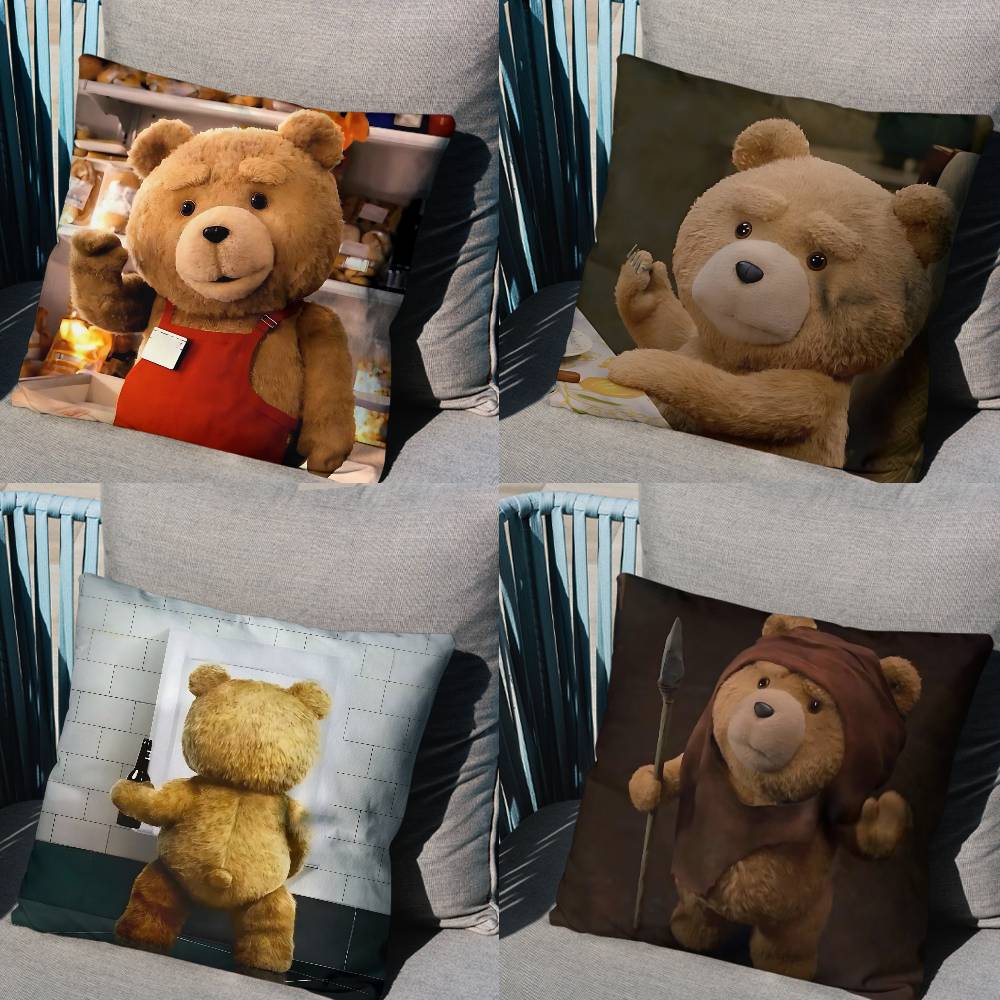 Movie Cute Ted Bear Pillow Case Antidustmite Pillowcase Invisible zipper silky short plush Sofa cushion cover
