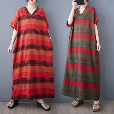 Summer Cotton and Linen Printed Loose and Simple Long Skirt for Women