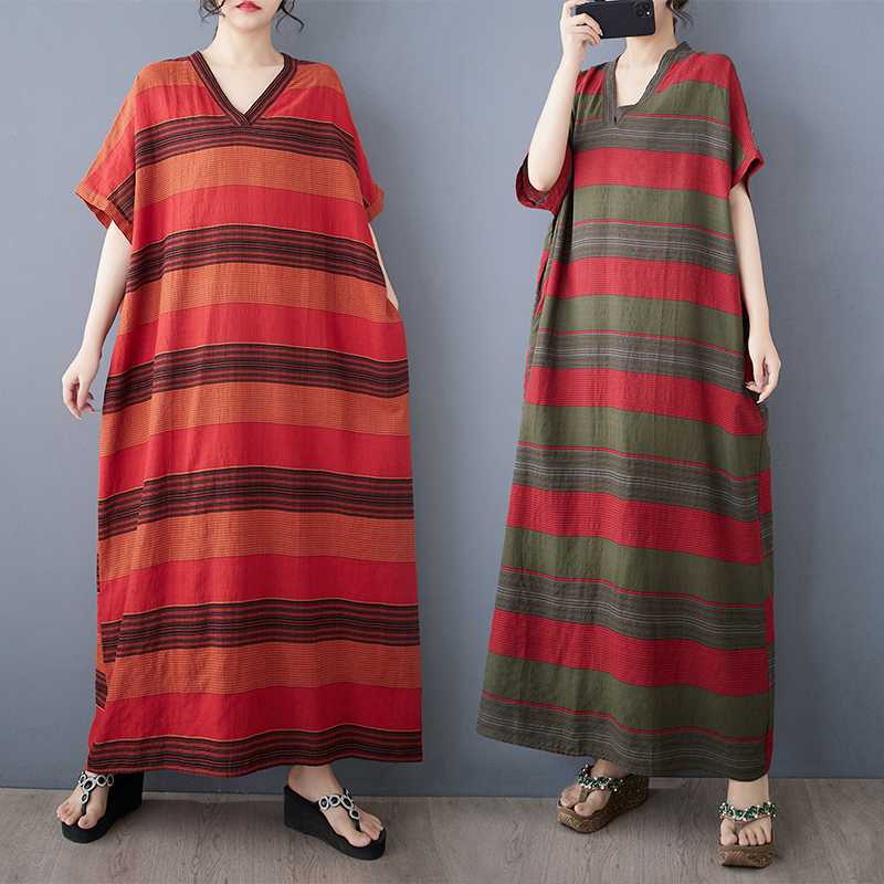 

Summer Cotton and Linen Printed Loose and Simple Long Skirt for Women One size