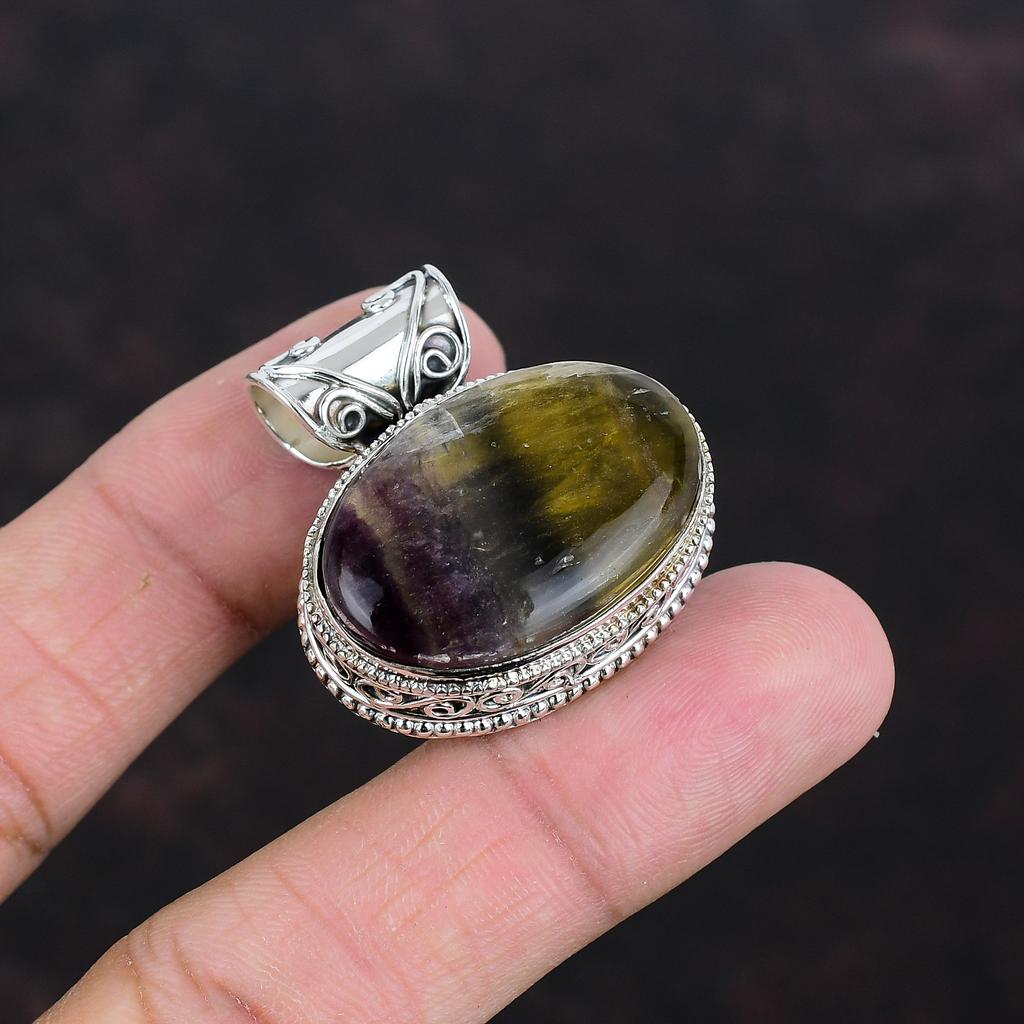 Multi Fluorite Pendant Genuine Gemstone Pendant 925 Sterling Silver Pendant Brand New Jewelry Handmade Pendant Gifts For Mom Vintage Jewelry
