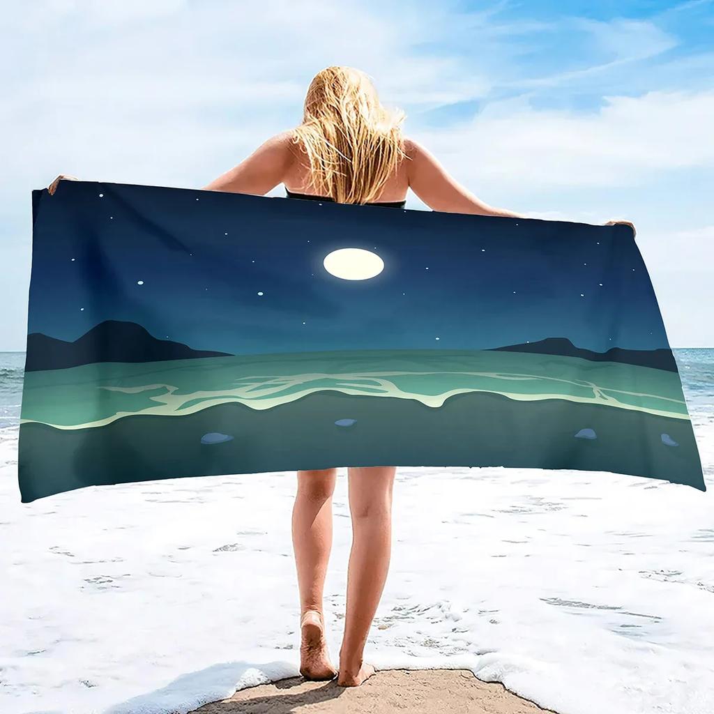 Moon Print Sand Free Beach Towel Absorbent Bath Towel Large Hand Towels Pool Multipurpose Lightweight Thin Quick Dry Pool Towel