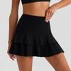 Womens Sporty 2-in-1 Tennis Skort With Double Ruffle Hem Quick-Dry Breathable Nylon Badminton Gym Running