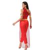 Womens Arab Princess Costume Belly Dance Design Gem Decor Contrast Color Shiny Tulle Overlay Jumpsuit