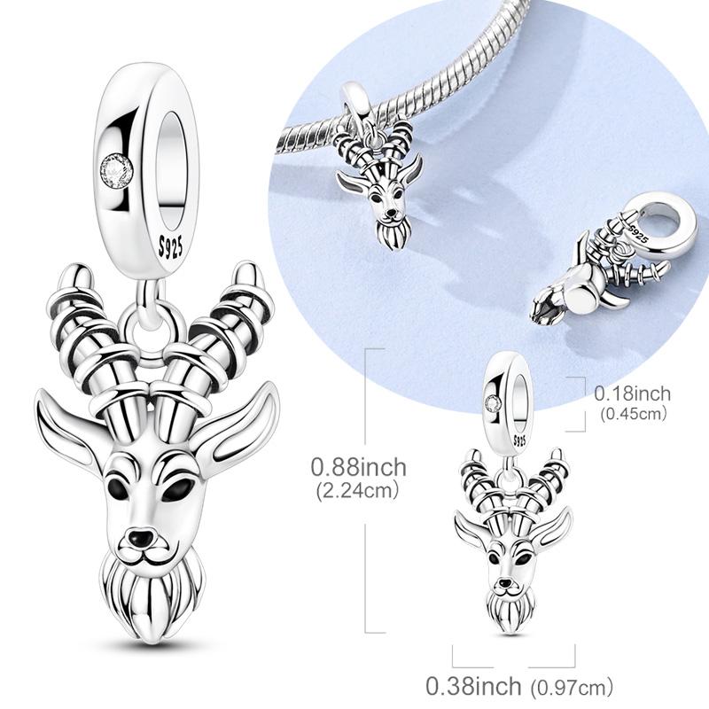Charme Perle Authentique Argent Sterling 925 Pendentif Antilope Œil Noir Convient pour Bracelet Collier Original Pour Hommes Femmes Bijoux DIY Cadeau