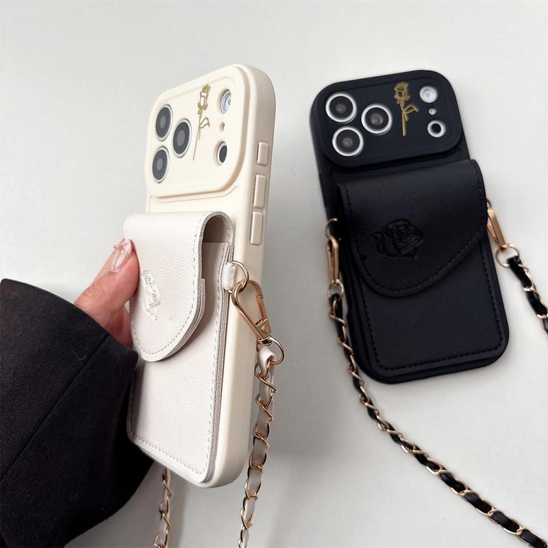 Crossbody Necklace Leather Silicone Phone Case for IPhone 11 12 13 14 15 16 17 Pro Max 16 Plus Wallet Card Holder Slot Cover