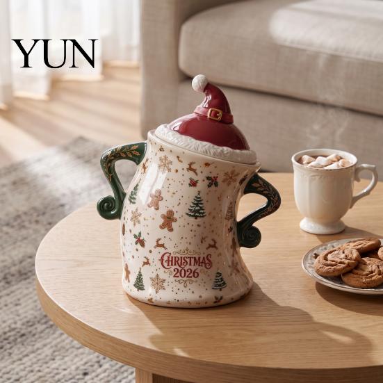 Ceramic Storage Jar Christmas Themed with Airtight Lid, Decorative Gingerbread Man Home Decor Cookie Canister, Large Capacity Snack Container