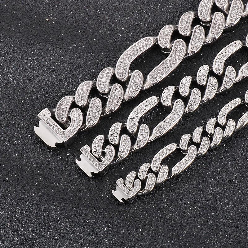 Hip Hop Shiny Rhinestones Bracelet for Men Women High Quality Zircon Cuban Miami Charm Chunky Figaro Chain Gold Color Jewelry