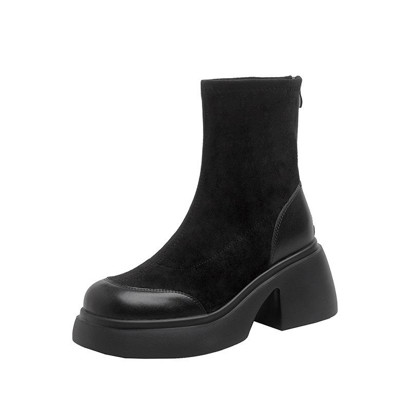 Bottes élastiques à talon épais rétro, bottes fines, bottes Martin à semelle épaisse, bottes courtes, nouvelles bottes courtes à talon haut pour femmes, bottes chaussettes d'automne