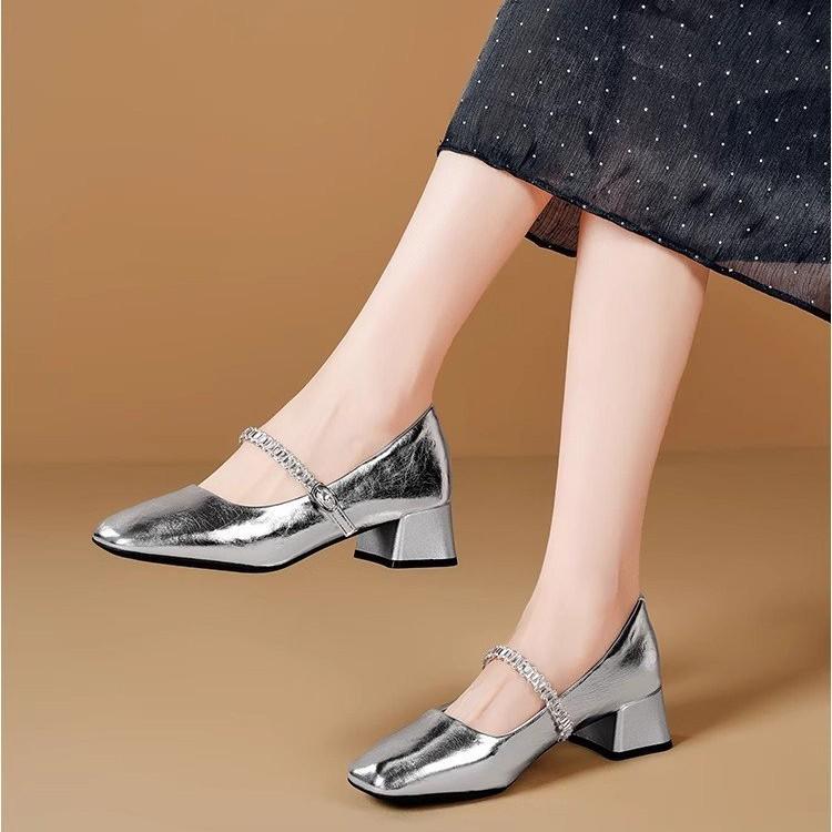 French Mary Jane shoes flat silver single shoes women's 2025 new autumn and summer beautiful skirt evening small leather shoes