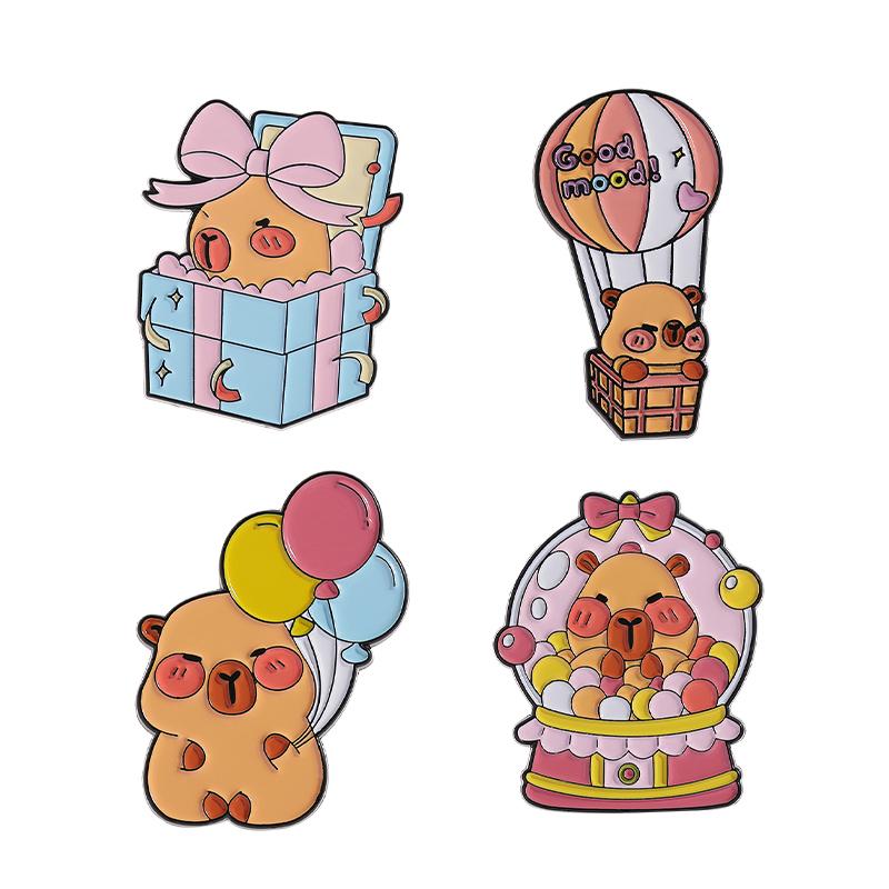4-8PCS/SET Enamel Pins Custom Cute Capybara Oil Painting Brooches Lapel Badges Clothes Animal Jewelry Gift for Kids Friends