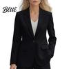 Mini Suit Coat Autumn Texture Lapel Long Sleeve Single Button Draped Anti-wrinkle Jacket with Flap Pockets Solid Color Business Outerwear High