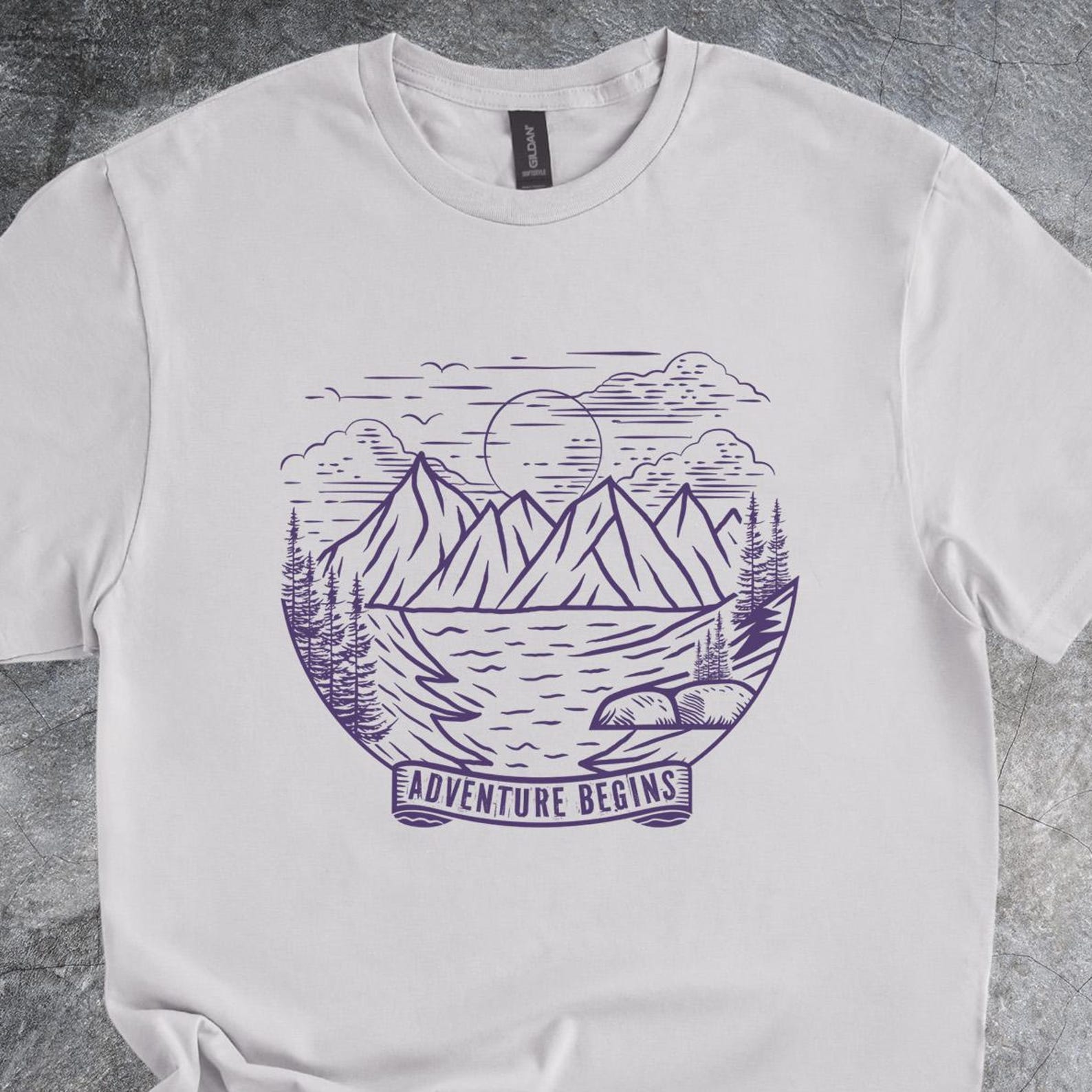 Adventure Begins Shirt Mountain Lake Graphic Shirt Outdoor Nature Scene Tshirt 130