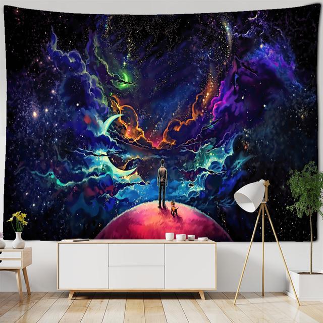 Blue Starry Sky Stars Universe Space Tapestries Wall Hanging Big Tapestry Psychedelic Mysterious Stars For Dorm