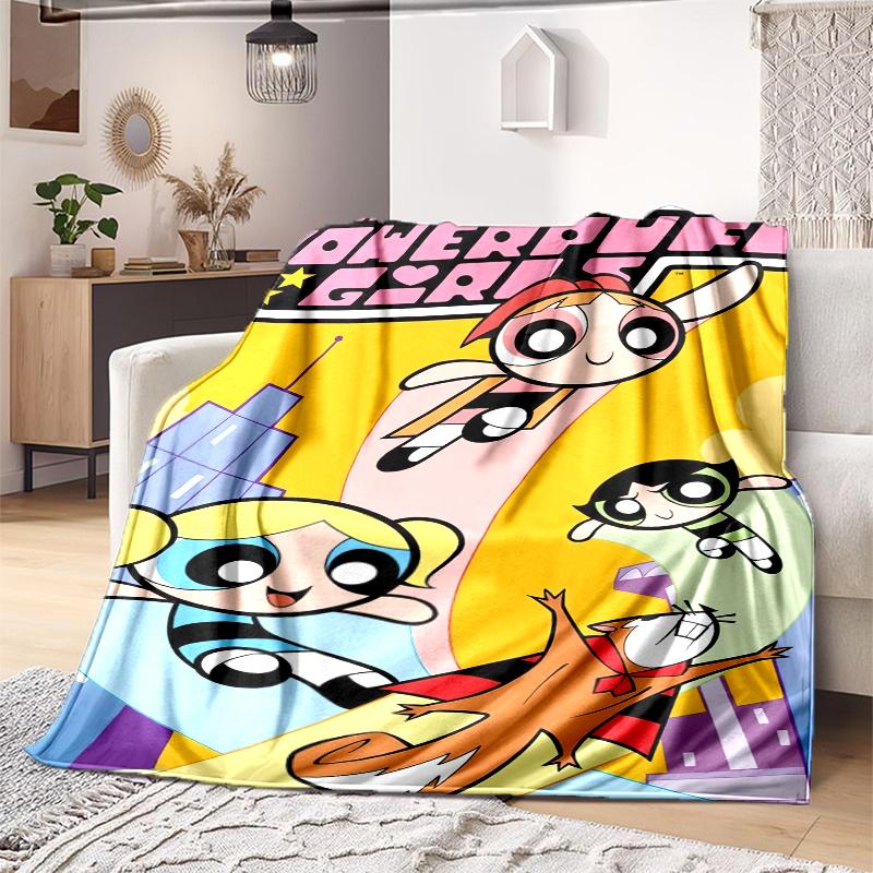 1PC The Powerpuff Girls printed blanket, all season lightweight home office outdoor nap multifunctional blanket A6