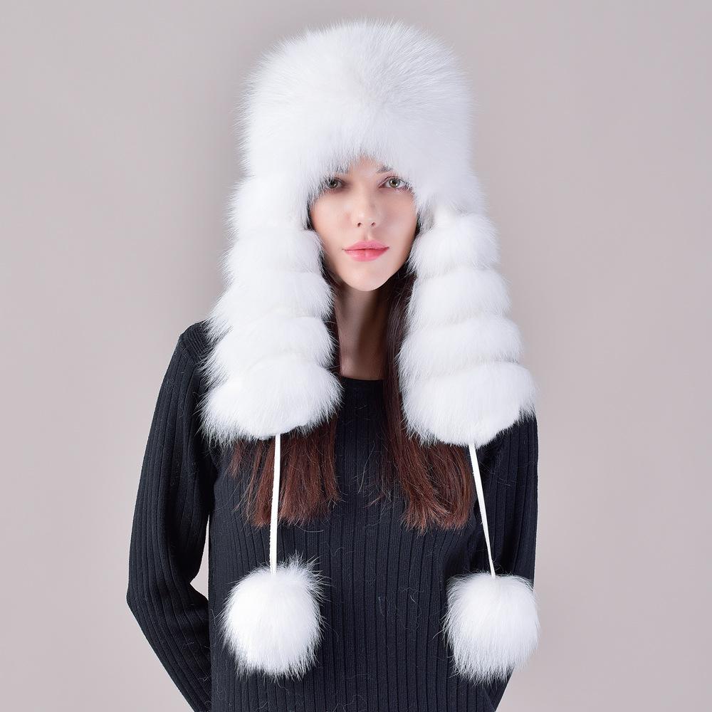 Fox Fur Hat, Korean Version of Women's Fur Hats, Rex Rabbit Hair Hat Top Real Hair Winter Warm Ear Hat