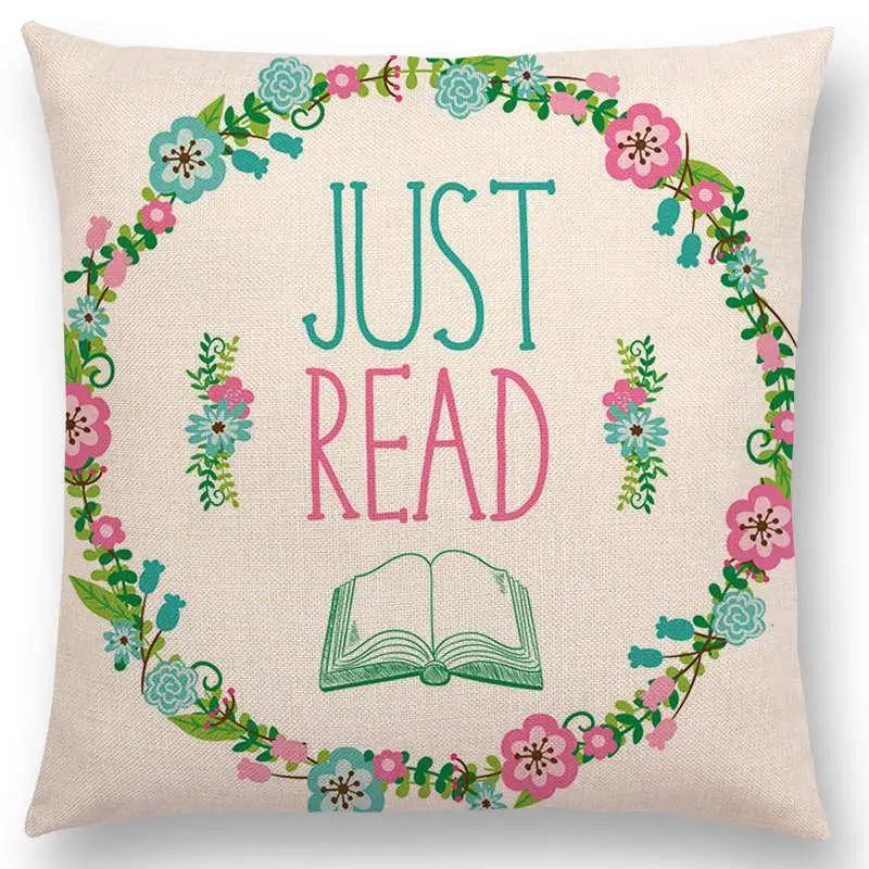 Tea Reading Books Pillow Case Home Decor Linen/cotton Cushion Cover Designer Pillow Cover for Sofa Bedroom Housse De Coussin