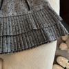 Korean Grey Polka Dot Woolen High-Waisted Mini Skirt with Bow Knot