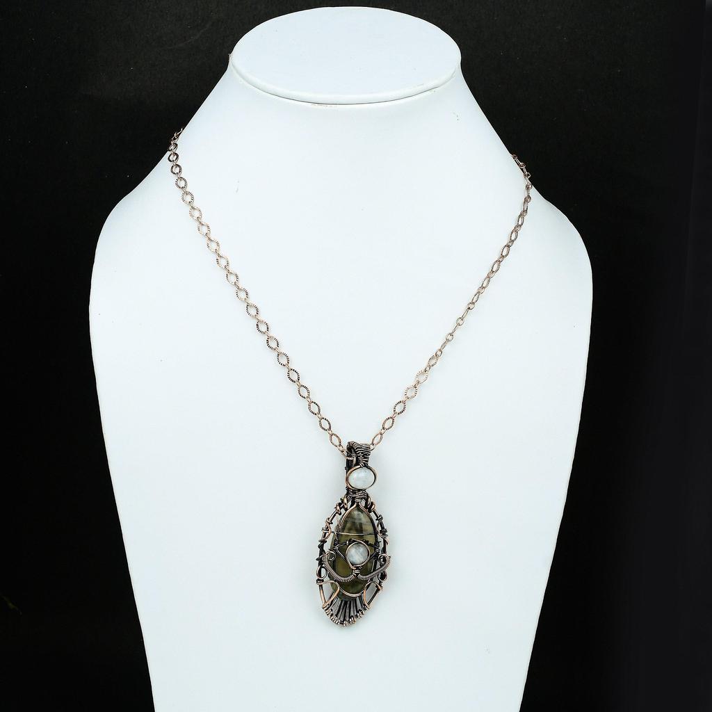 Evil Eye Fluorite Gemstone Pendant Copper Wire Wrapped Pendant Moonstone Jewelry Handmade Copper Wire Jewelry Evil Eye Pendant Birthday Gift