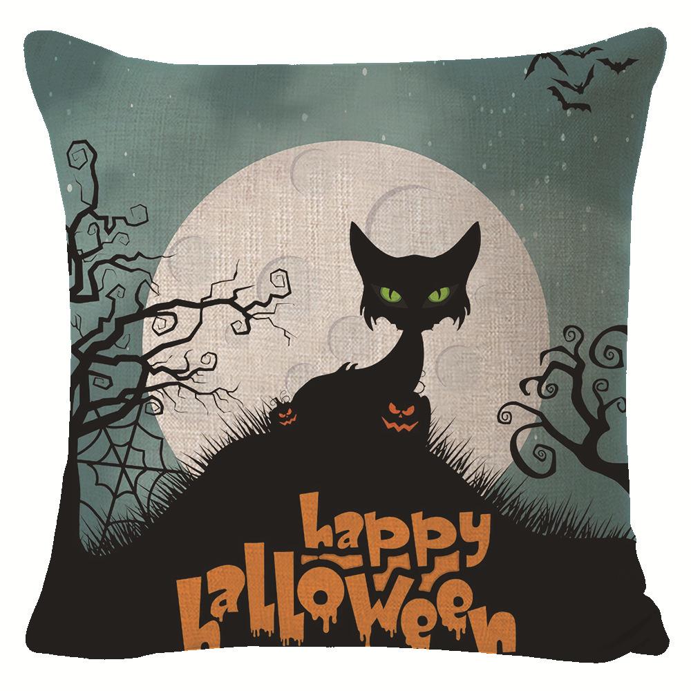 New Halloween Pillow Cartoon Cat Linen Printed Pillow Cover Nordic Funny Decorative Cushion