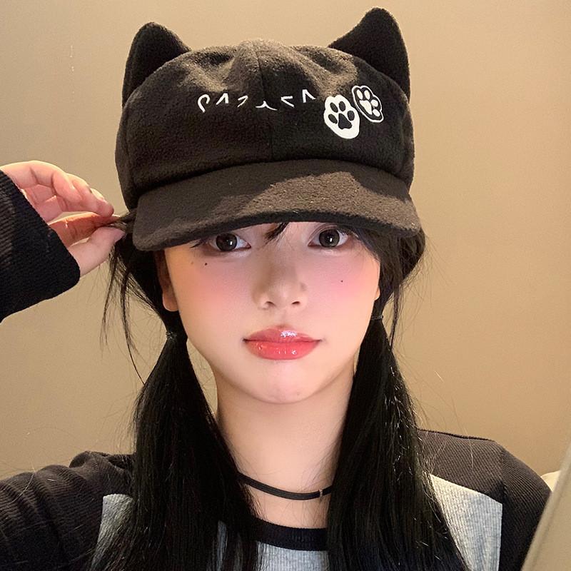 Cat Black Cute Ear Baseball Cap Unisex Anime Inspired Spring Fashion Accessory