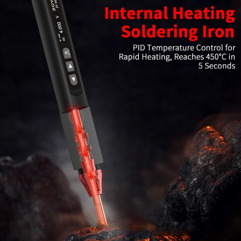 96W Adjustable Temperature Soldering Iron 100-450℃ Welding Solder USB Charging Portable Repair Welding DIY Repair Tool