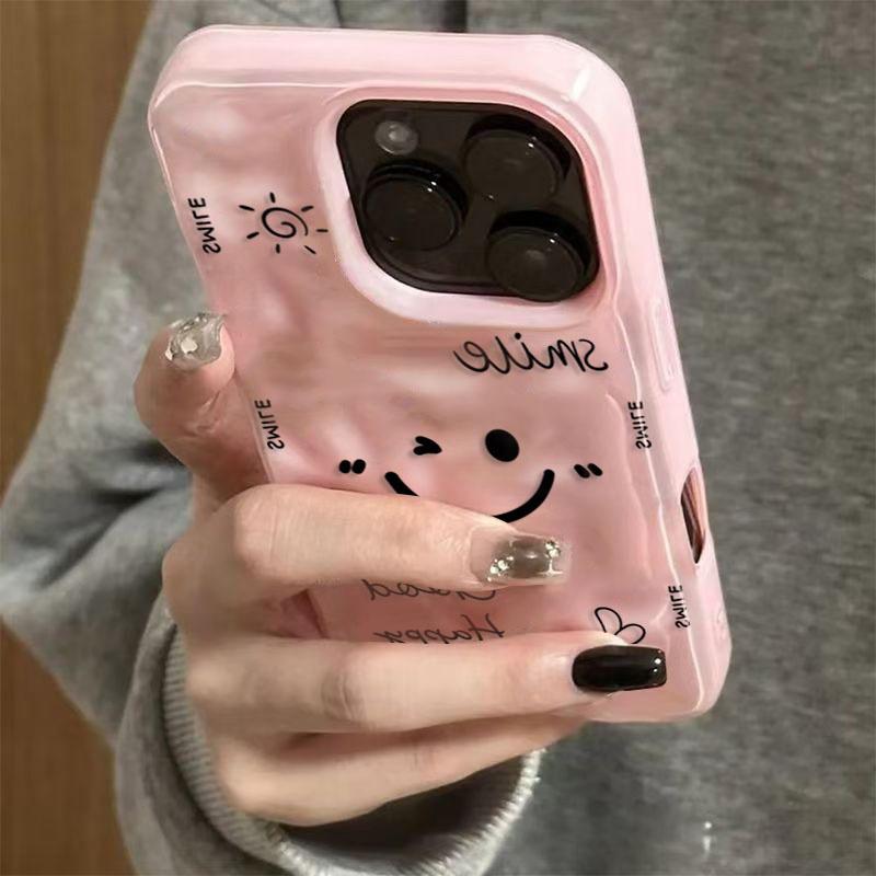Funny Cartoon Smile Angry Face Shockproof Phone Case For IPhone 17 17Air 16 15 14 Plus 13 12 11 Pro Max Folds Texture Soft Cover