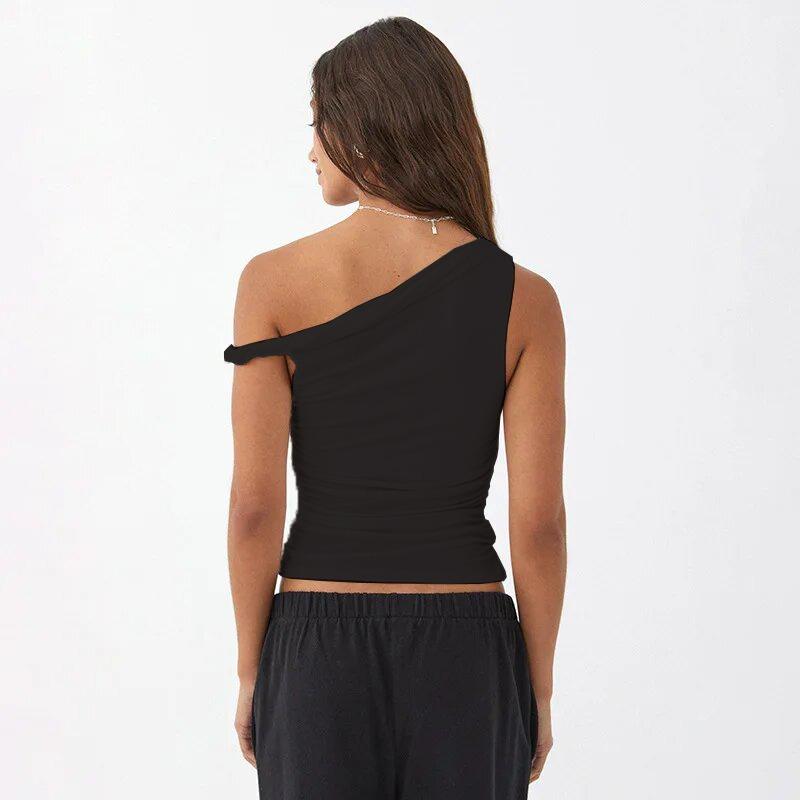 New Sleeveless Off Shoulder Side Ruched Crop Tops Simple Basic Solid Casual Summer Short Tank Top Vestidos Spring Y2k Women T-shirt Clothing