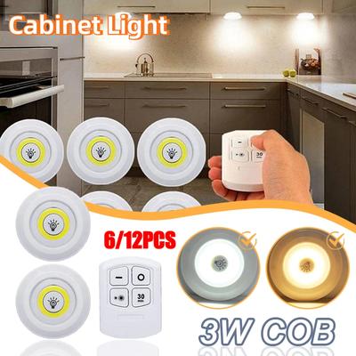 3W סופר בהיר Cob מתחת לארון LED שלט רחוק אלחוטי ניתן לעמעום ארון לילה מנורת לילה בית ארון מטבח מטבח