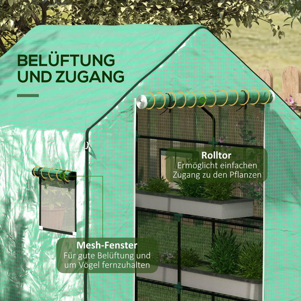 Greenhouse Cover Replacement Walk-in PE Hot House Cover with Roll-up Door and Windows, 140 x 143 x 190cm, Green