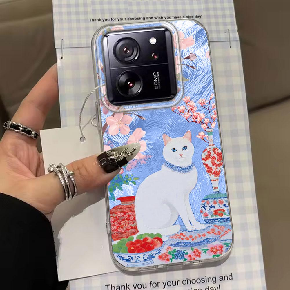 Cute Cat Flower Vortex Pattern Gilr Phone Case for Xiaomi 13T 14T 11 Lite Poco X5 M6 Pro X6 X3 Pro NFC C75 C71 C65 C61 M5S Cover