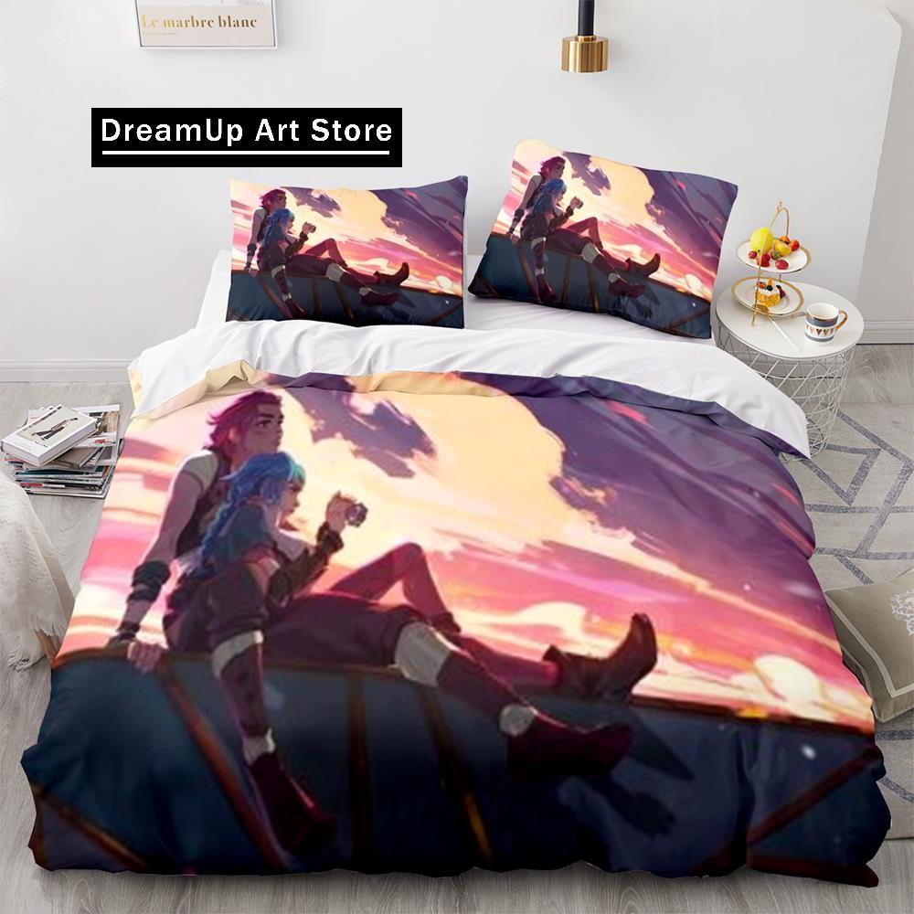 Arcane Anime Hra Jinx Ložní prádlo Sada Roztomilý povlak na prošívanou deku Povlečení s polštářem Twin Single Queen King Size Chlapci Dospělí
