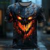 Men's Halloween Sports T-shirt 3D Neutral Skull Print Round Neck Short Sleeved Casual, Comfortable and Fashionable Top