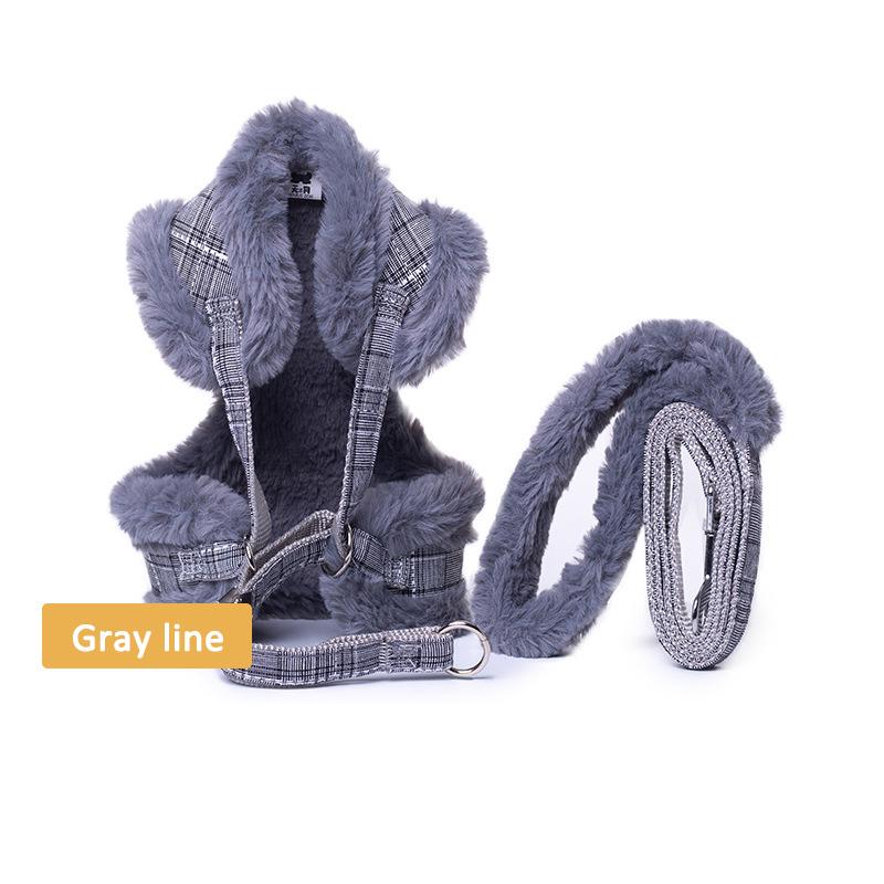 

Теплый поводок для собак, мягкий регулируемый флисовый жилет для щенков с меховым воротником L серый