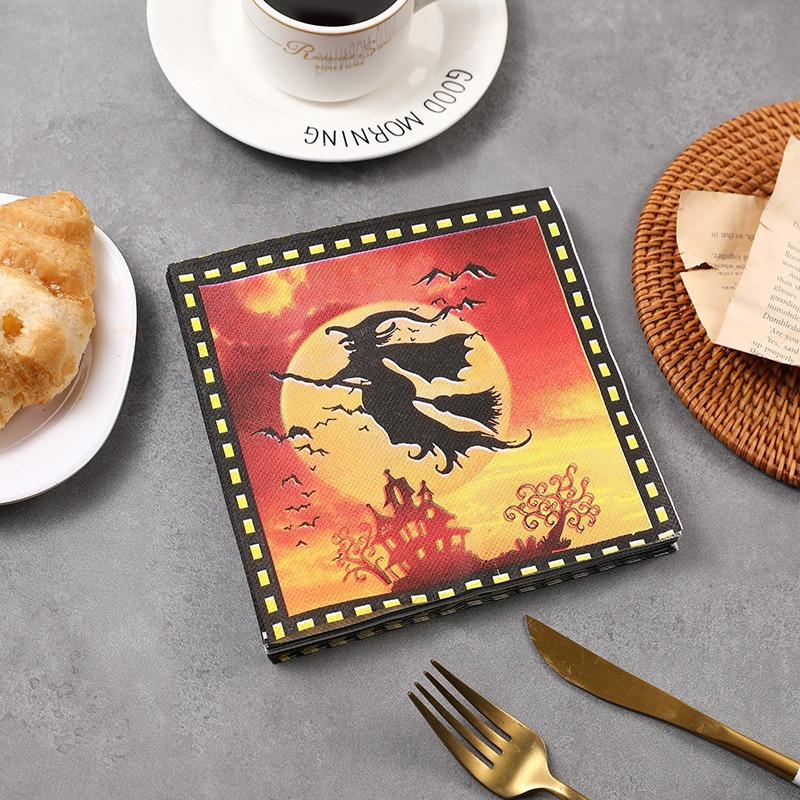 20Pcs/Pack 33x33cm Halloween Pumpkin Printed Disposable Napkin Paper Table Dinner Tissues Party Decoration