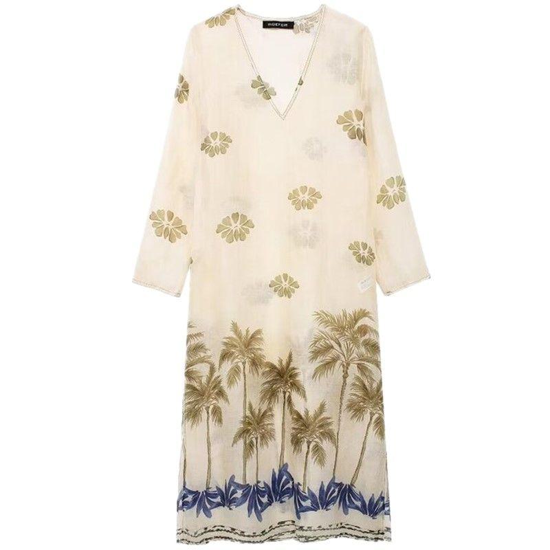 

Fashion Style 2024 Summer New Arrival Women s Clothing Loose Easiest for Match Ramie Print Waist Dress 3390170 Picture color L